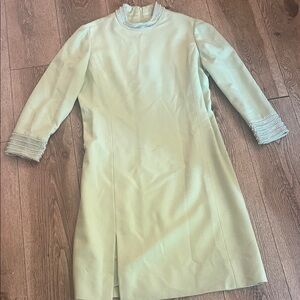 Vintage Georgia Bullock Soft Green Long Sleeve Dress with Beaded Cuffs